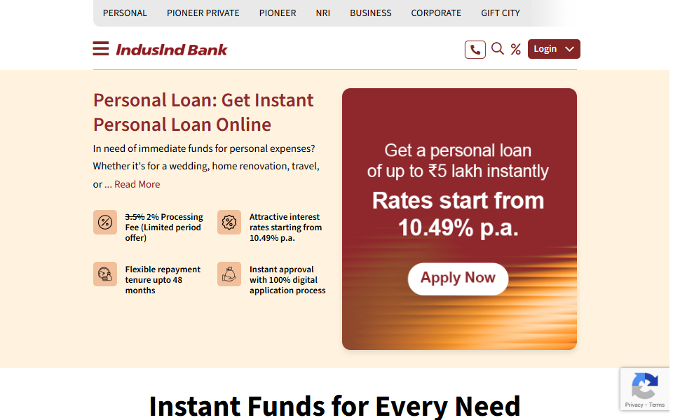  IndusInd Bank Personal Loan