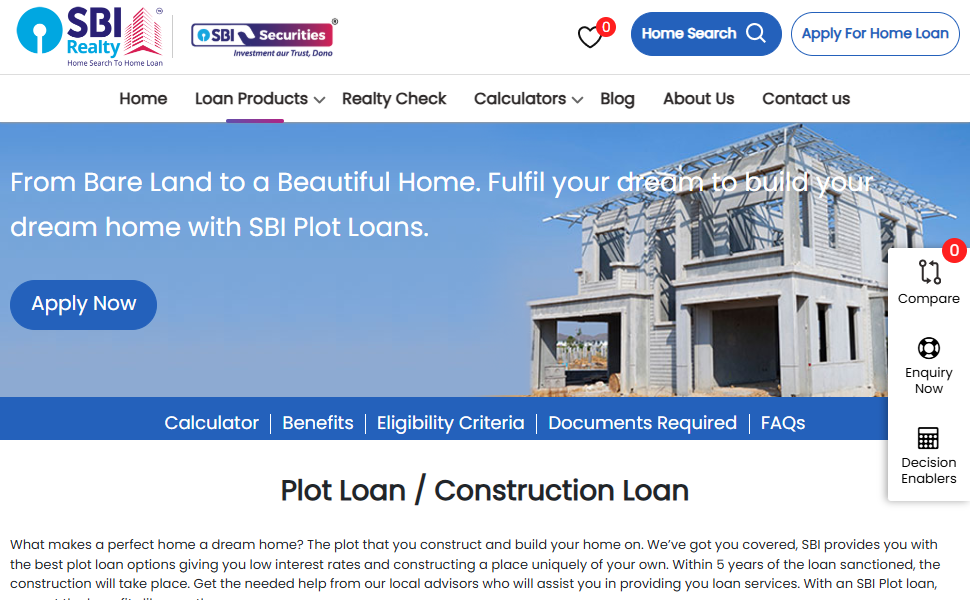 State Bank of India (SBI) Construction Loan