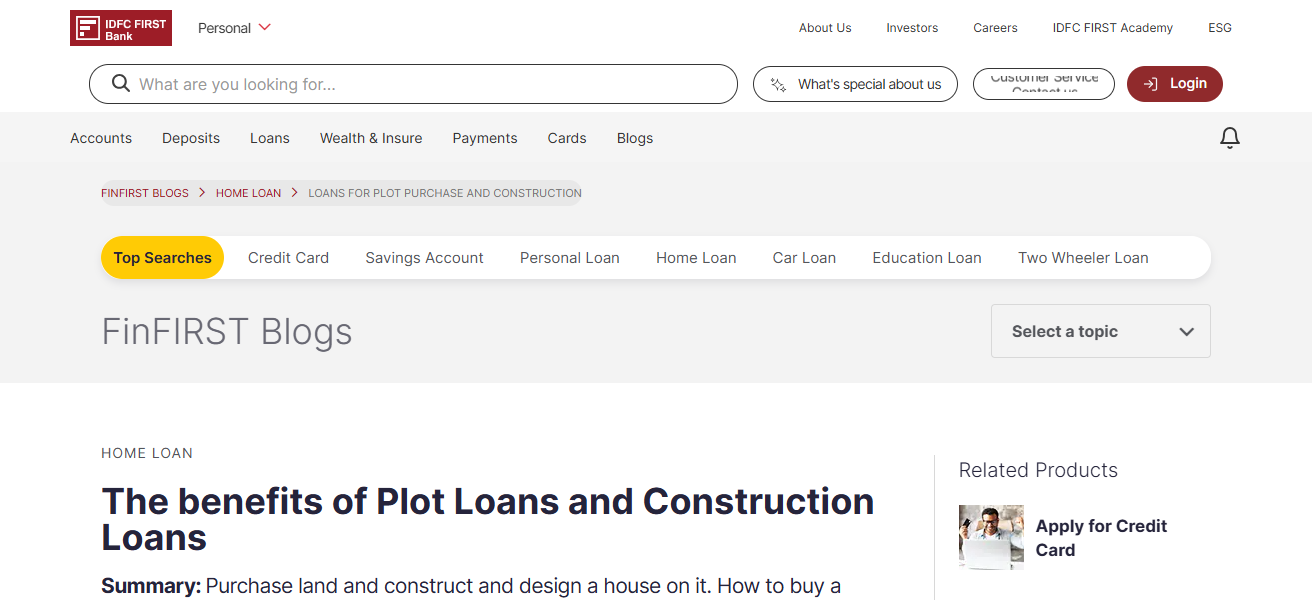  IDFC First Bank Plot Loan