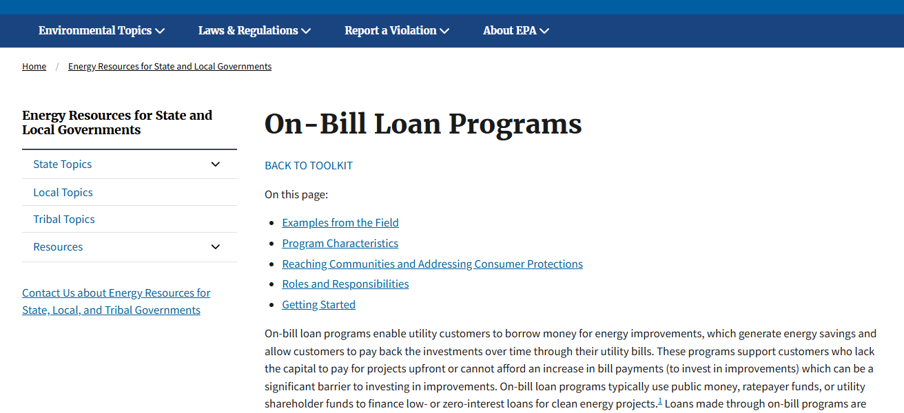 Utility On-Bill Financing Programs