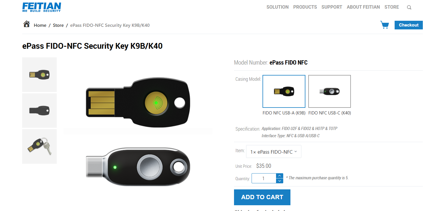 Feitian ePass FIDO‑NFC Security Key