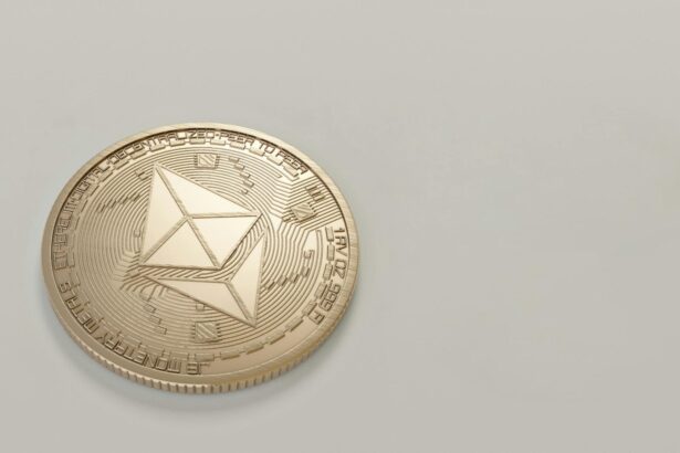 round gold colored ethereum coin