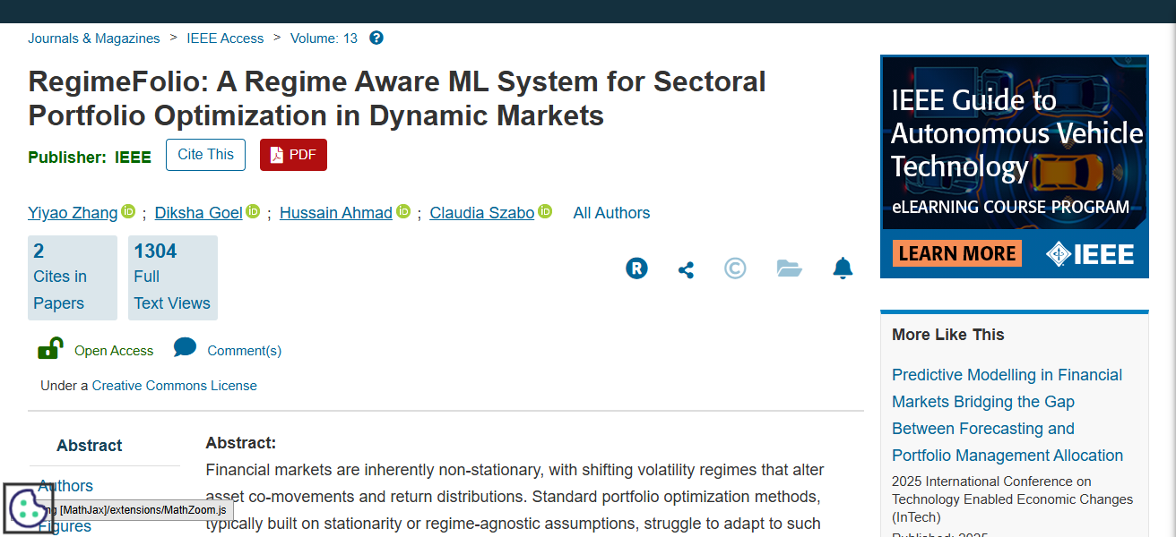 RegimeFolio (ML-based System)
