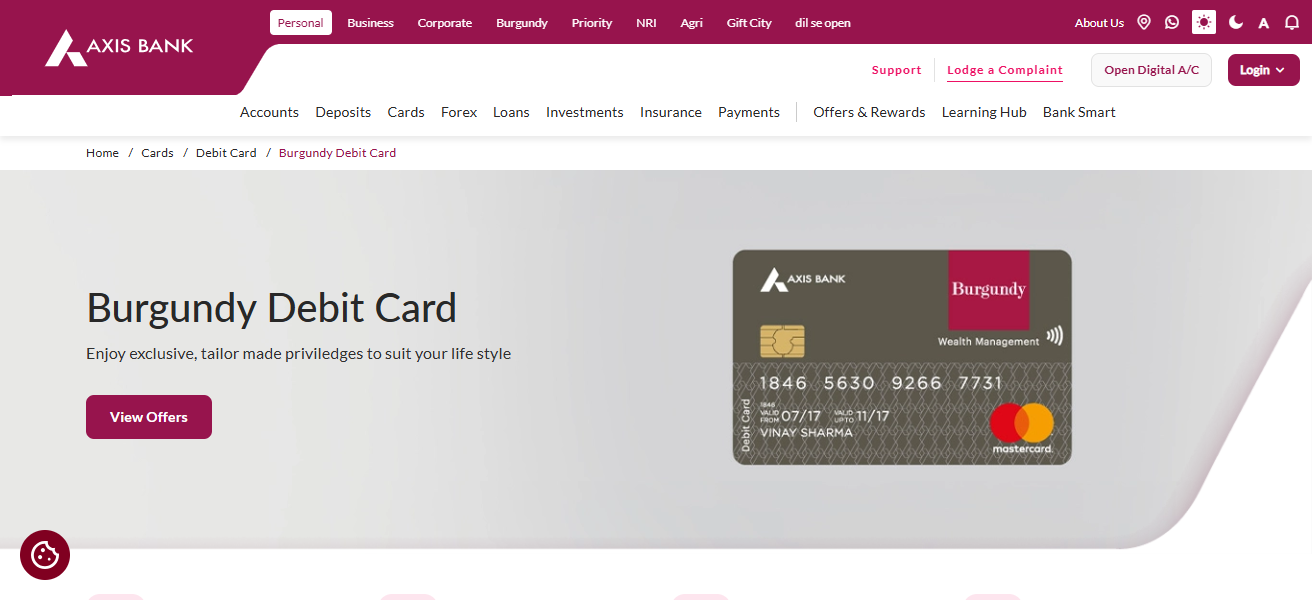Axis Bank Burgundy Debit Card