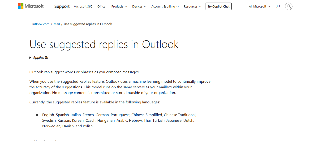 5. Outlook Smart Reply