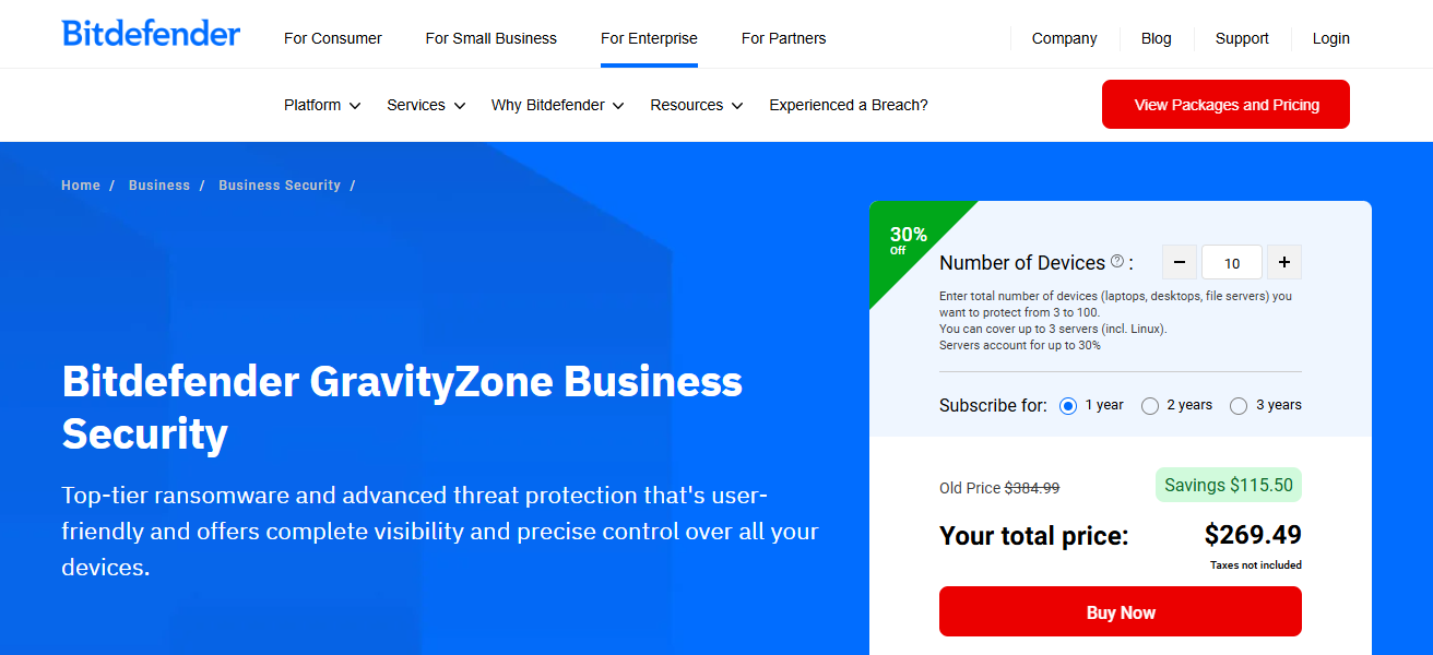 2. Bitdefender GravityZone Business Security
