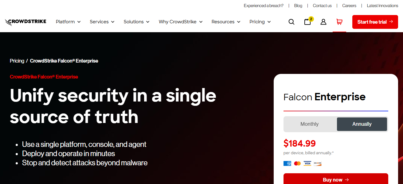 3. CrowdStrike Falcon (Pro/Enterprise)