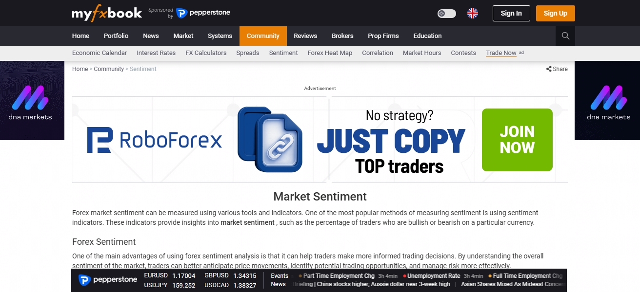 Myfxbook Sentiment Tool