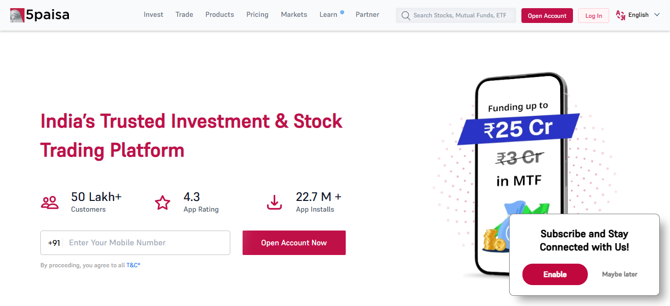 10 Best Stock Brokers In India for Fast Option Execution 22 5paisa