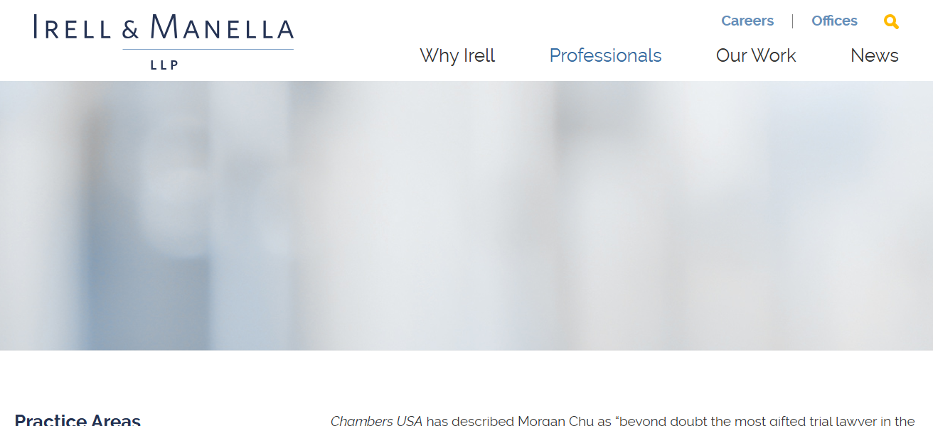 10 Best Intellectual Property Litigation Attorneys for Tech IP 19 Irell & Manella LLP – Morgan Chu