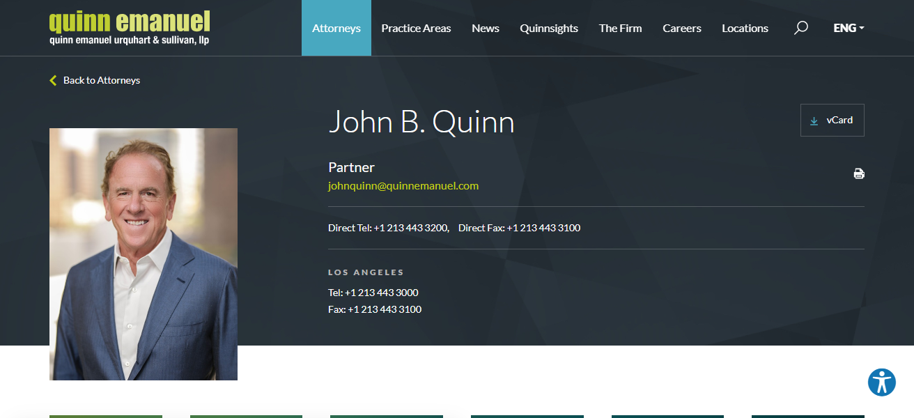 10 Best Intellectual Property Litigation Attorneys for Tech IP 20 Quinn Emanuel Urquhart & Sullivan LLP – John B. Quinn