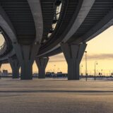 view from below of two lane highway viaduct in sankt petersburg