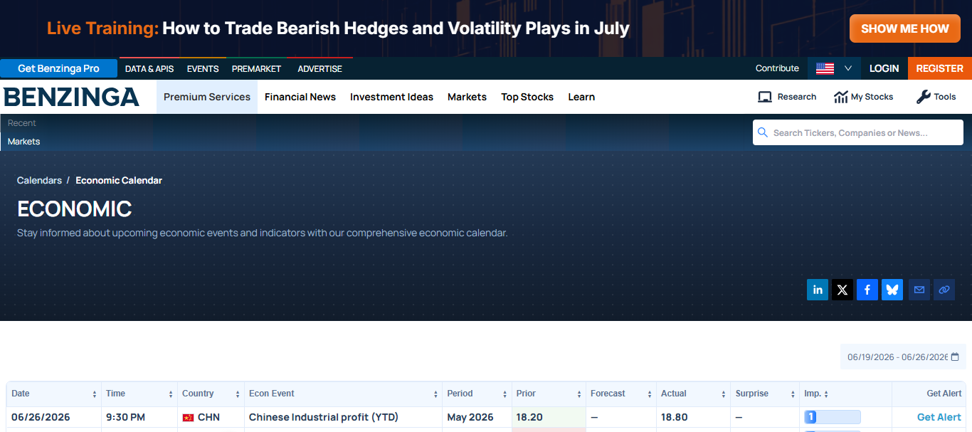 Benzinga Economic Calendar
