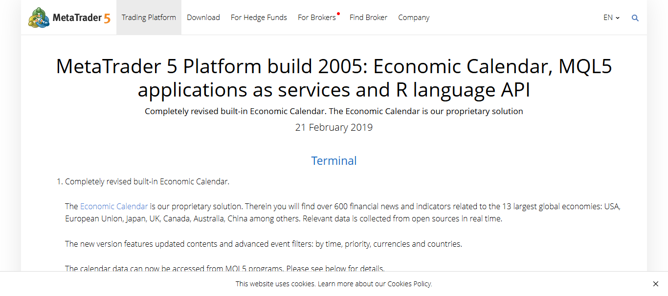MetaTrader 5 Economic Calendar