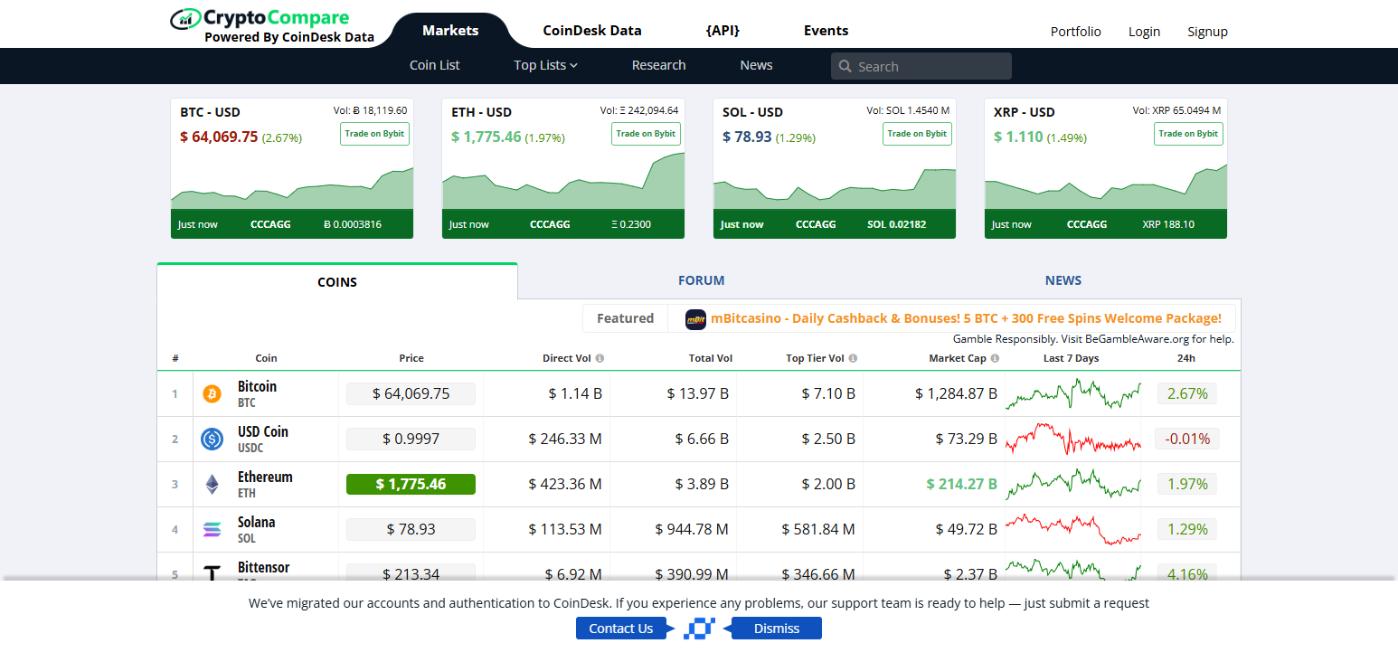 CryptoCompare API