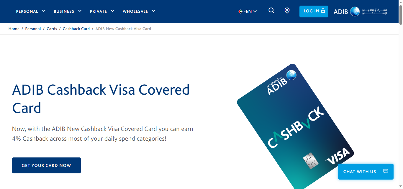 ADIB Cashback Visa Covered Card